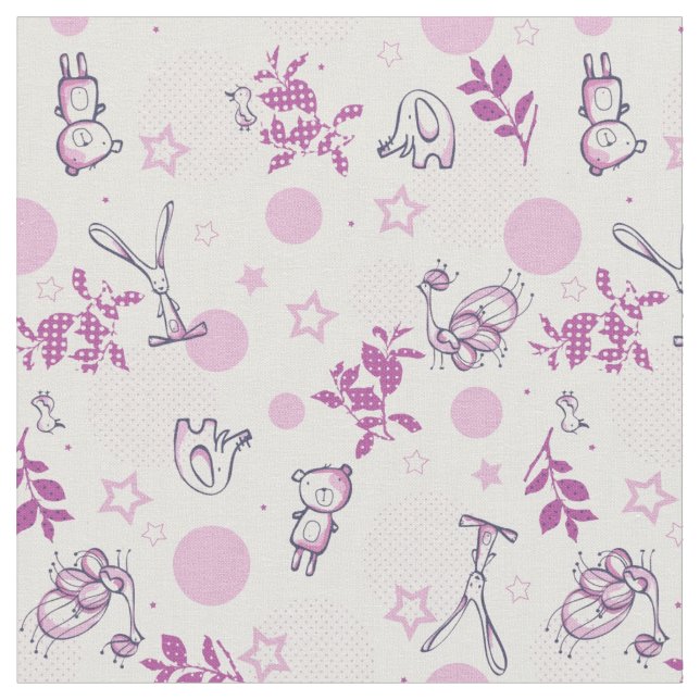 pattern displaying vintage baby animals fabric (Close Up)