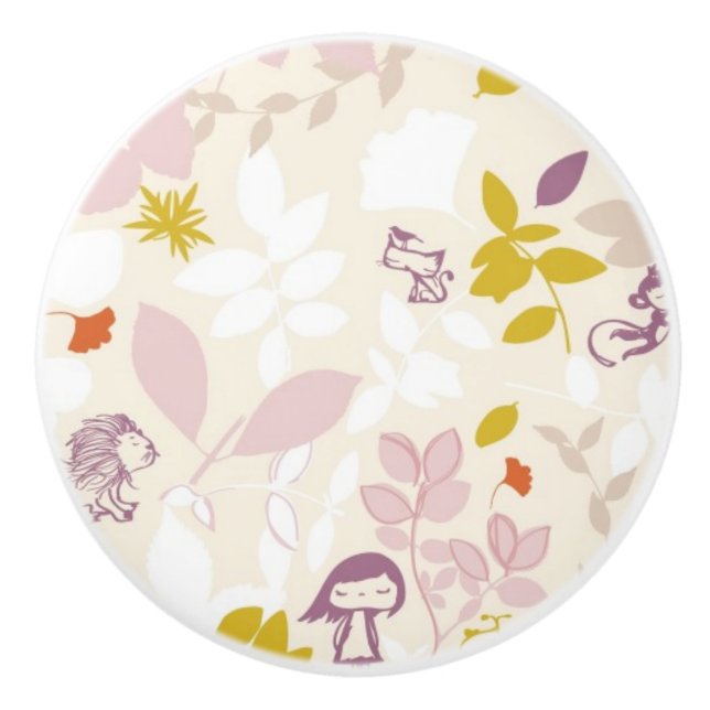 pattern displaying whimsical animals ceramic knob (Front)