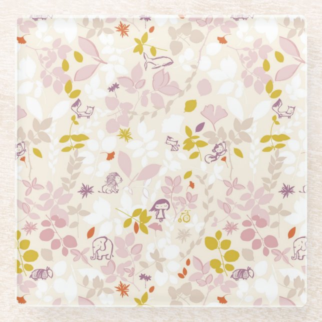 pattern displaying whimsical animals glass coaster (Front)