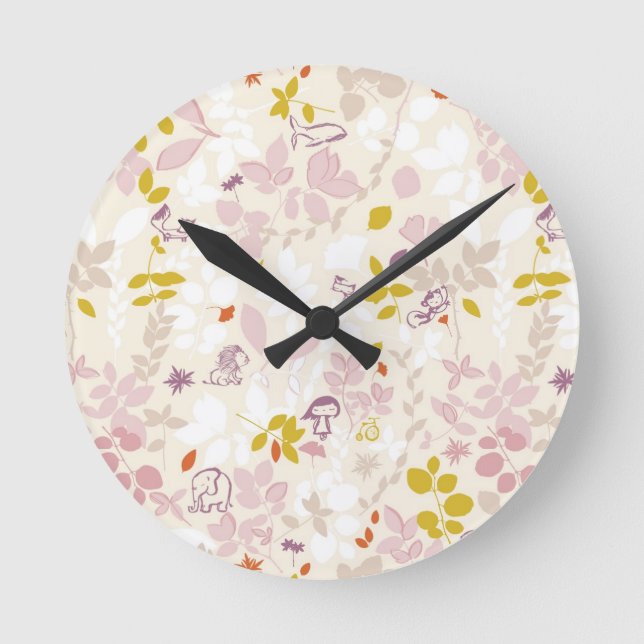 pattern displaying whimsical animals round clock (Front)