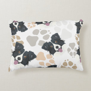 Pattern Dog Paws Border Collie Accent Pillow