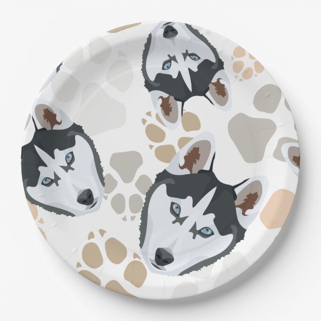 Pattern Dog paws Husky Paper Plate (Front)