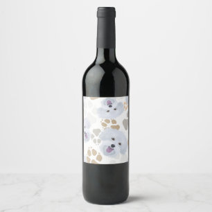 Pattern Dog Paws Maltese Wine Label