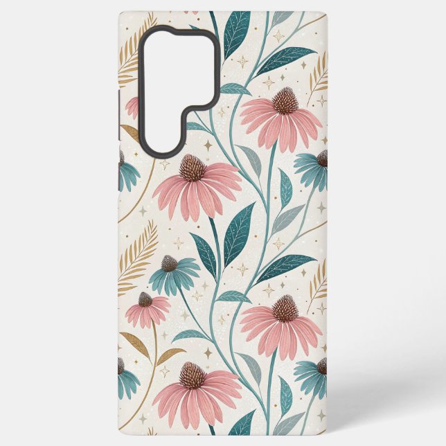 Pattern Echineceas Glitter Samsung Galaxy S22 Ultra Case (Back)