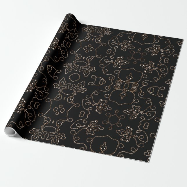 Pattern Elegant gold embellishments on black Wrapp Wrapping Paper (Unrolled)