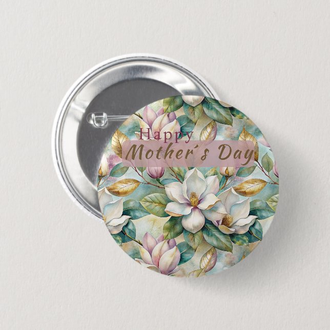 Pattern Elegant Magnolia Flowers 2 Inch Round Button (Front & Back)