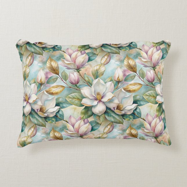 Pattern Elegant Magnolia Flowers Accent Pillow (Front)