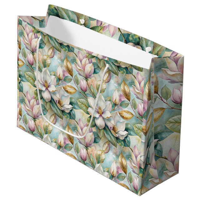 Pattern Elegant Magnolia Flowers Large Gift Bag (Front Angled)