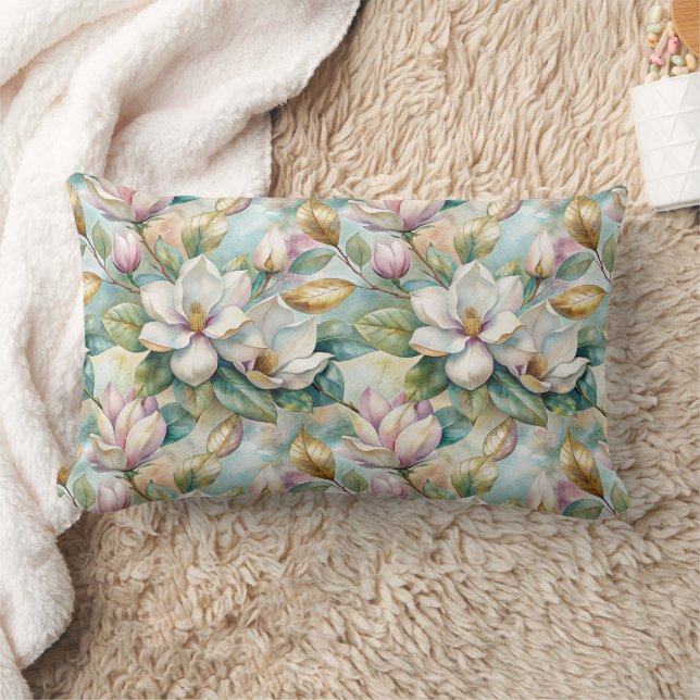 Pattern Elegant Magnolia Flowers Lumbar Pillow (Blanket)