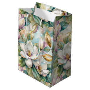 Pattern Elegant Magnolia Flowers Medium Gift Bag