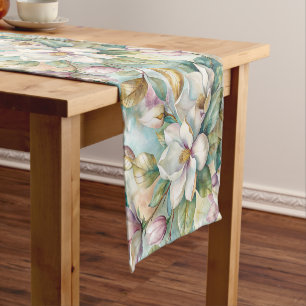 Pattern Elegant Magnolia Flowers Short Table Runner