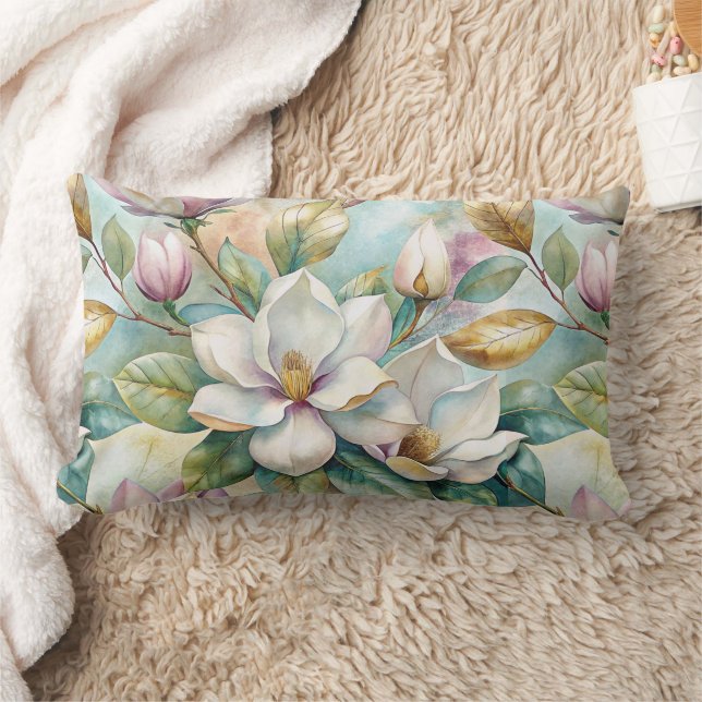 Pattern Elegant Magnolias Lumbar Pillow (Blanket)