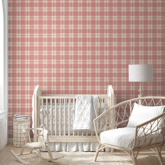 Pattern English Rose Pink Plaid Checks Room Wallpaper (Kids)
