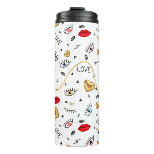 PATTERN , EYES, LIPS AND GOLD THERMAL TUMBLER