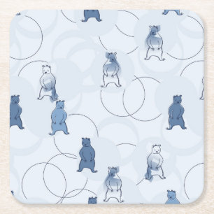 pattern featuring a grizzly bear square paper coaster