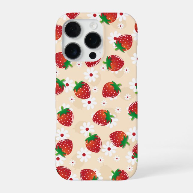 Pattern featuring strawberries and white flowers iPhone case (Back)