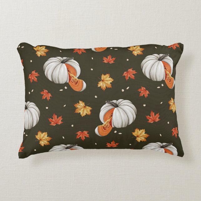 pattern featuring white pumpkins accent pillow (Front)