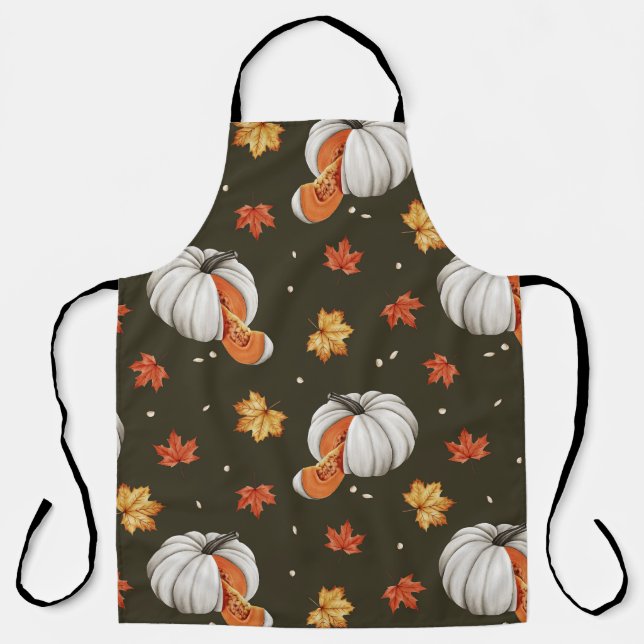 pattern featuring white pumpkins apron (Front)