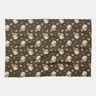 pattern featuring white pumpkins kitchen towel