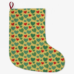 Pattern Filled Hearts Large Christmas Stocking
