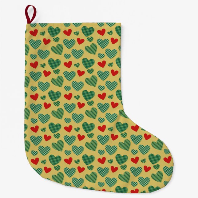 Pattern Filled Hearts Large Christmas Stocking (Front)