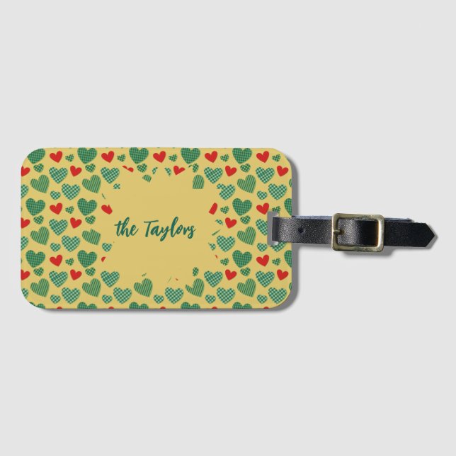 Pattern Filled Hearts Luggage Tag (Front Horizontal)