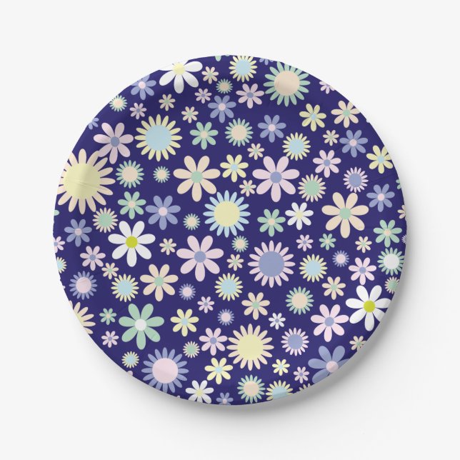 pattern flower blue paper plate (Front)