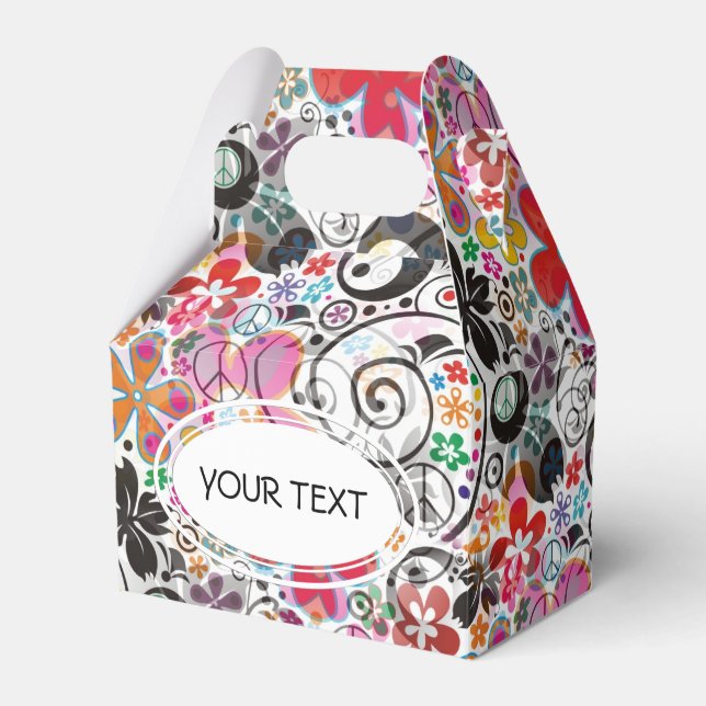 Pattern - flower power peace + your text favor box (Front Side)