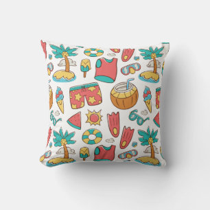 pattern funny summer beach vacation throw pillow