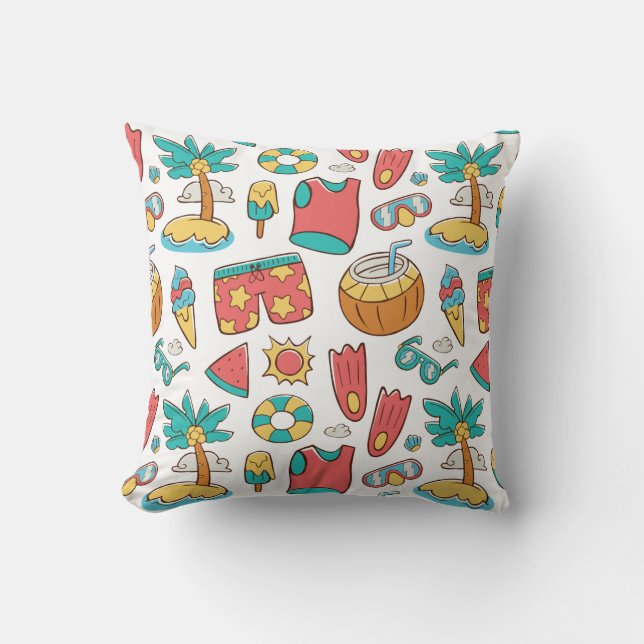 pattern funny summer beach vacation  throw pillow (Front)