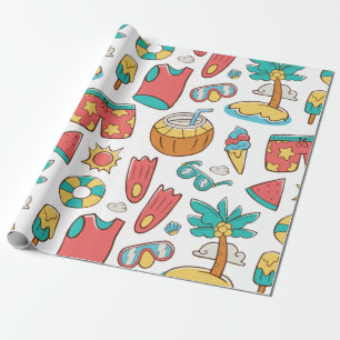 pattern funny summer beach vacation  wrapping paper