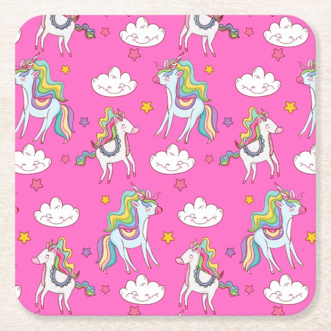 Pattern Funny Unicorn Cute        Square Paper Coaster (Front)