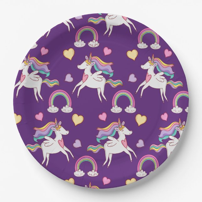 Pattern Funny Unicorn Magic Horse Cute  Paper Plate (Front)