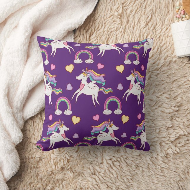 Pattern Funny Unicorn Magic Horse Cute    Throw Pillow (Blanket)
