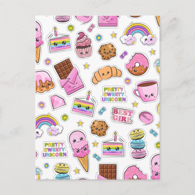 Pattern Funny Unicorn Magic Rainbow Cute  Holiday Postcard (Front)