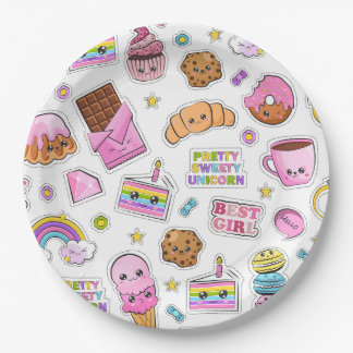 Pattern Funny Unicorn Magic Rainbow Cute      Paper Plate