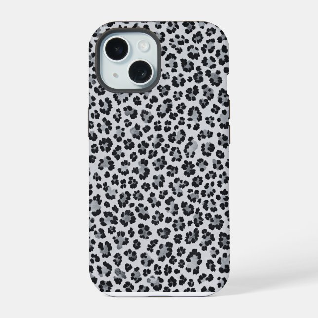 Pattern Gray Leopard Print iPhone 15 Case (Back)
