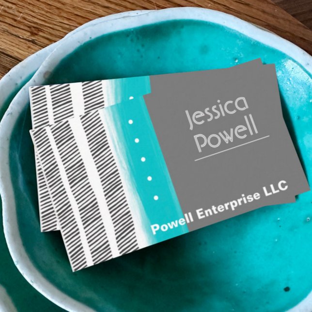 pattern grey white and turquoise artistic design business card (Creator Uploaded)