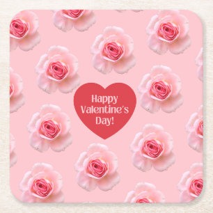 Pattern Happy Valentine`s Day 2023 Background      Square Paper Coaster