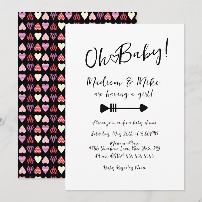  Pattern Heart Valentines Day Pattern Baby Shower  Invitation (Front/Back)