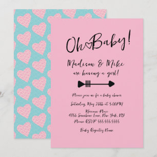  Pattern Heart Valentines Day Pink Baby Shower  Invitation