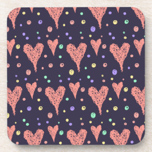 Pattern Hearts Colourful Girly Modern Cute Coaster