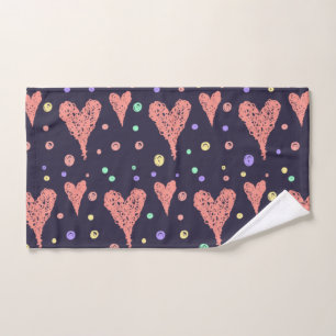 Pattern Hearts Colourful Girly Modern Cute    Hand Towel