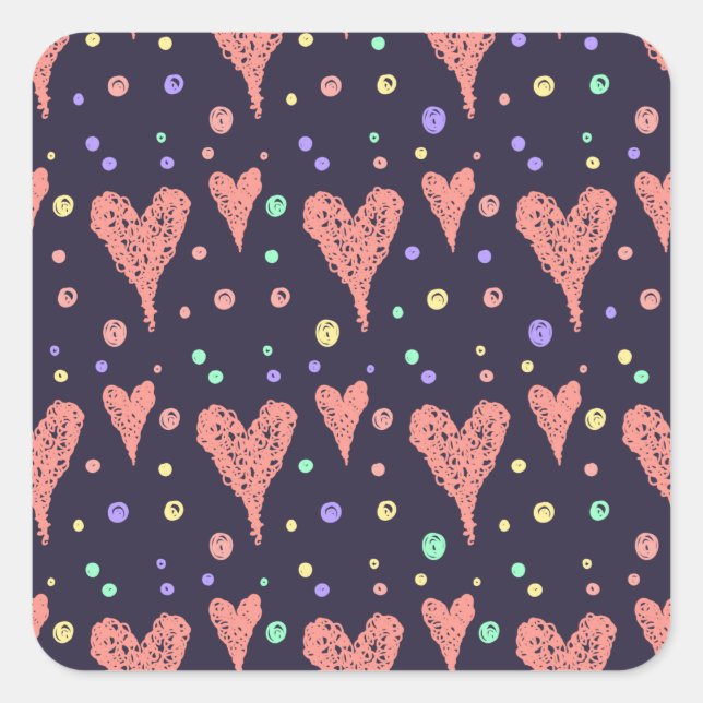 Pattern Hearts Colourful Girly Modern Cute  Square Sticker (Front)
