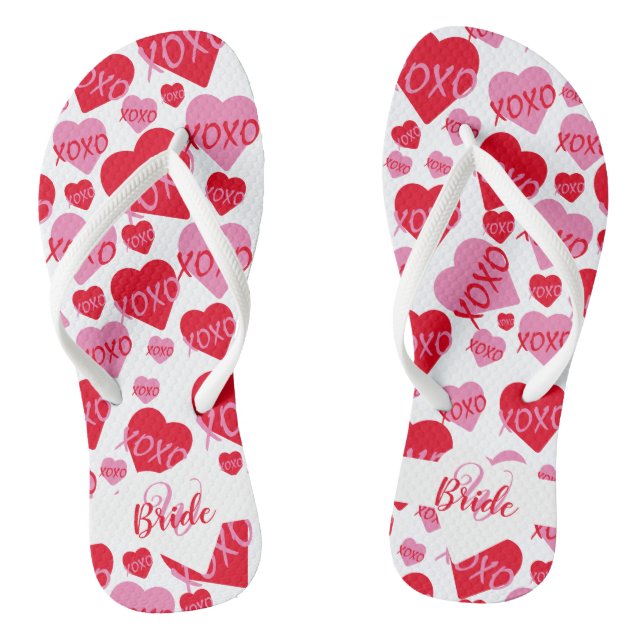 Pattern Hearts XOXO Love Bride White Monogram Flip Flops (Footbed)