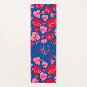 Pattern Hearts XOXO Love Red Pink Blue Monogram Yoga Mat