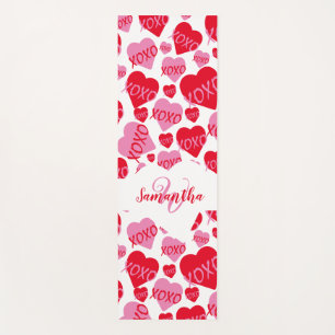 Pattern Hearts XOXO Love Red Pink White Monogram Yoga Mat