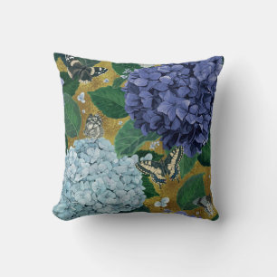 Pattern hydrangea with butterflies throw pillow