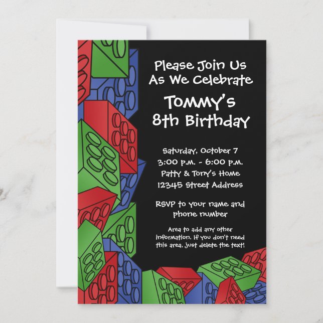 Pattern - Kids Building Blocks Birthday Party Invitation (Front)