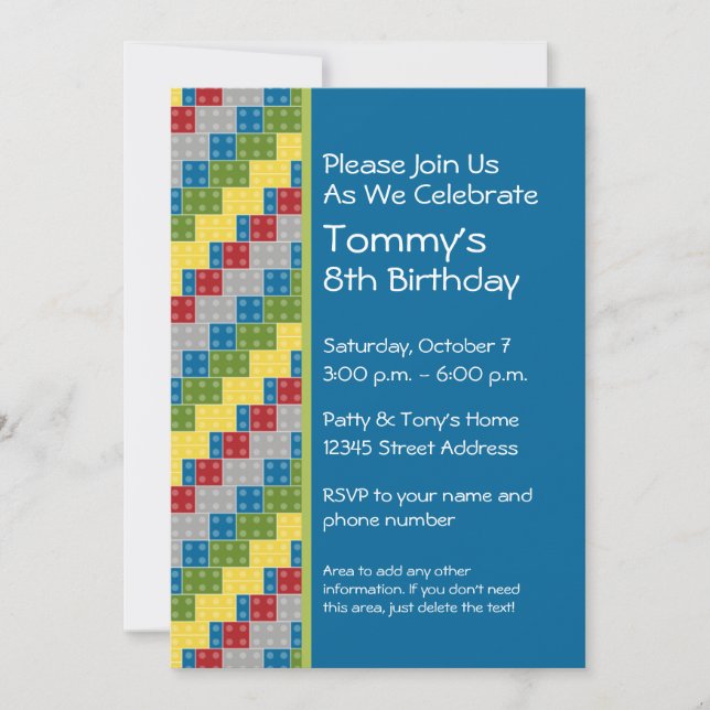 Pattern - Kids Building Blocks Birthday Party Invitation (Front)